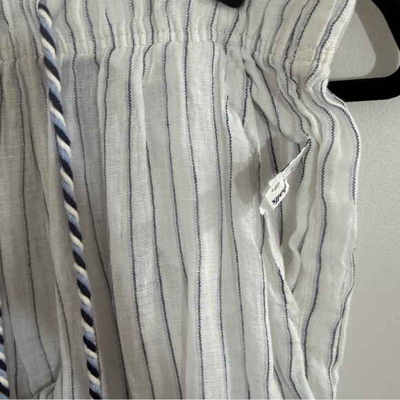 C&C California Linen White and Blue Striped Pants - Picture 2 of 6